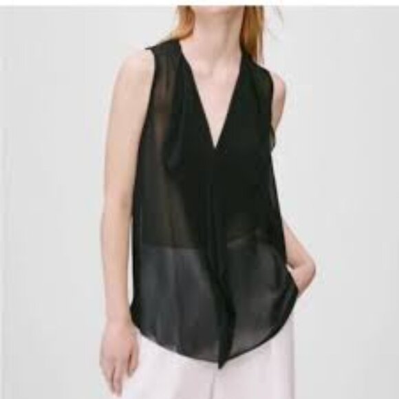Aritzia Babaton Ainsley Sleeveless Silk Blouse in Black Sz S - Picture 4 of 10